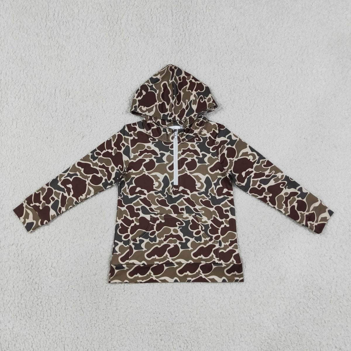 Mama and Me Boys Long Sleeve Dark Khaki Camo Zip Pocket Hoodies Top