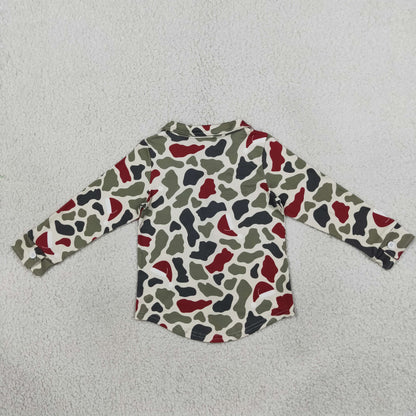 Sibling Baby Boys Long Sleeve Green Red Camo Christmas Pajamas Set Button Shirts Top