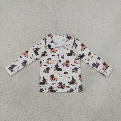Sibling Baby Boys Ghosts Pumpkins Dogs Halloween Pullover Top Pajamas Set Rompers