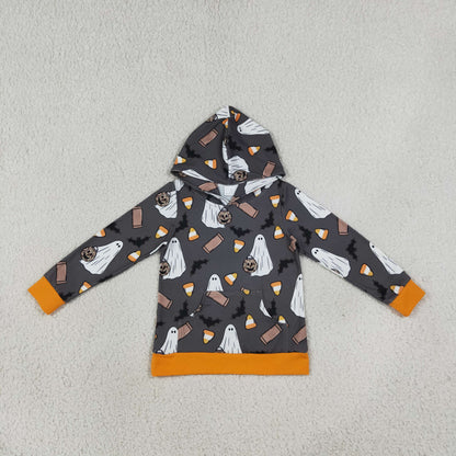 Sibling Baby Boys Orange Button Top Bats Ghosts Pant Halloween Clothes Set Hoodie Top