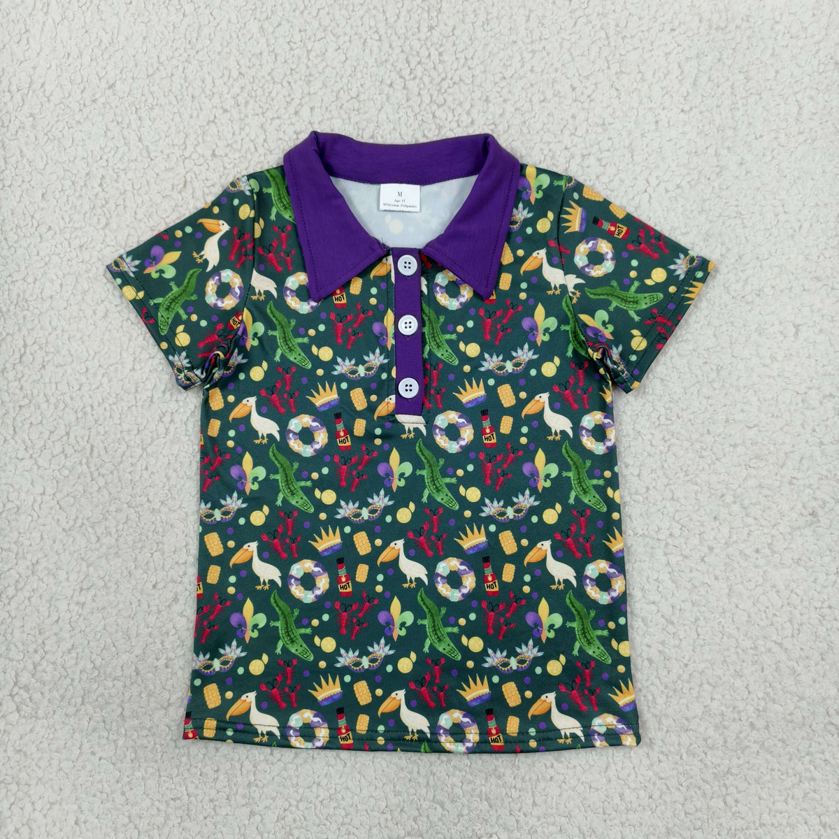 Sibling Baby Boys Short Sleeve Mardigras Button Polo Shirts Top
