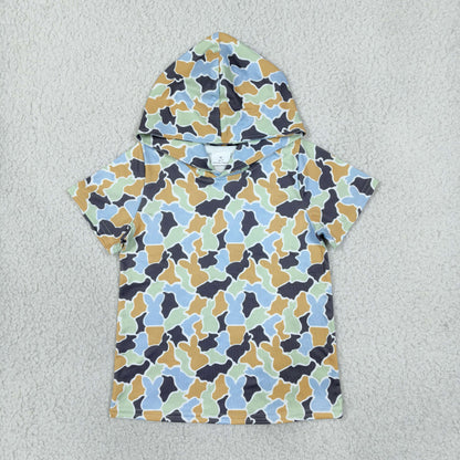 Sibling Baby Boys Girls Short Sleeve Southern Easter Rabbits Camo Hoodies Top