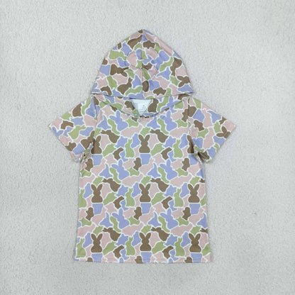 Sibling Baby Boys Girls Short Sleeve Southern Easter Rabbits Camo Hoodies Top