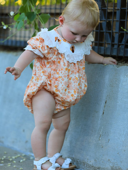 Thanksgiving Turkey Floral Lace Bubble Girls Romper