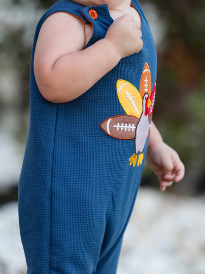 Thanksgiving Turkey Applique Baby Waffle Romper Sleeveless