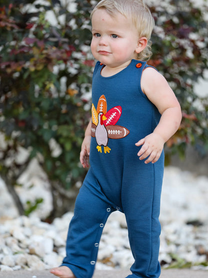 Thanksgiving Turkey Applique Baby Waffle Romper Sleeveless