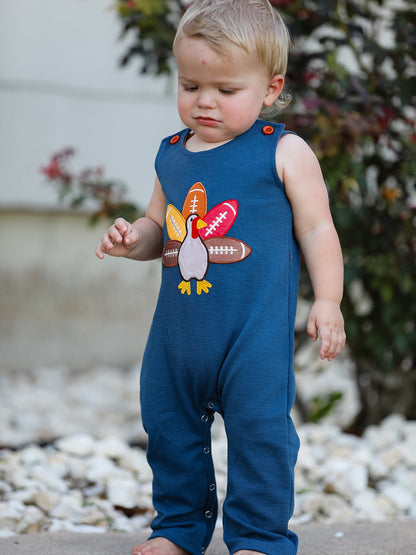 Thanksgiving Turkey Applique Baby Waffle Romper Sleeveless