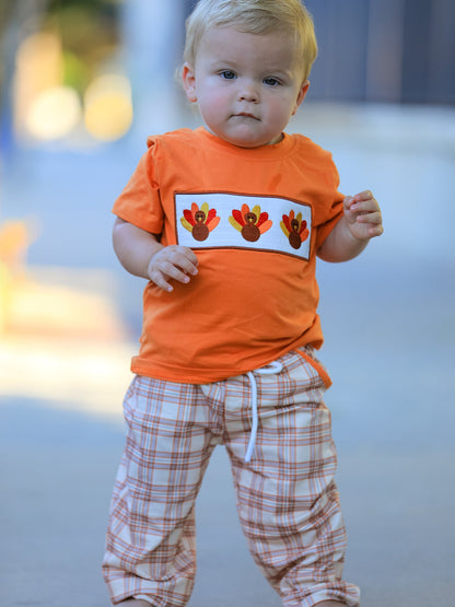 Thanksgiving Turkey Plaid Boys Pants Set