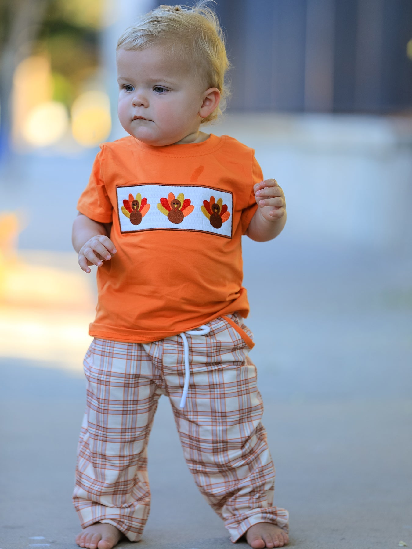 Thanksgiving Turkey Plaid Boys Pants Set