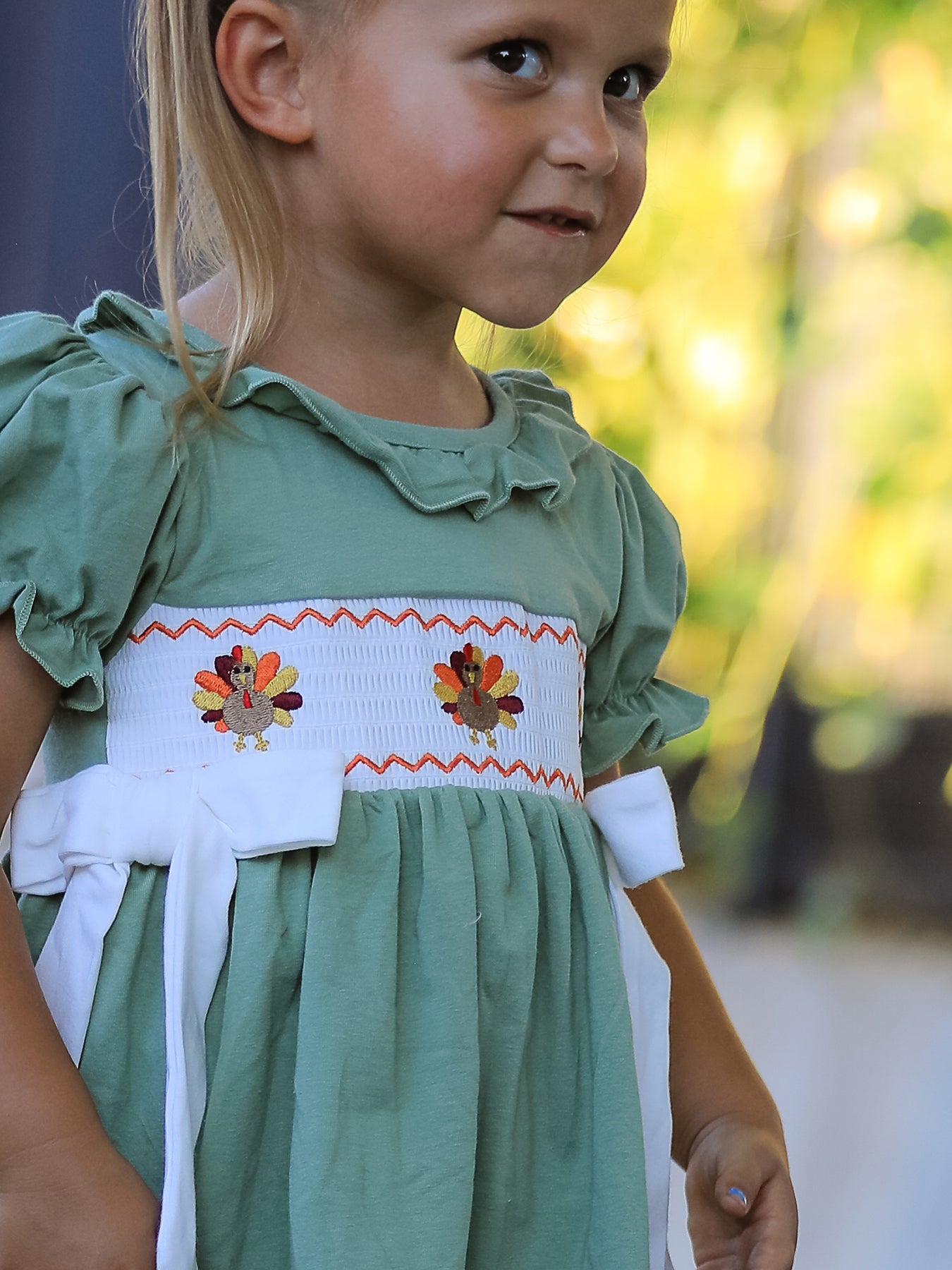 Fall Thanksgiving Chicken Smock Embroidered Green Plaid Boys 'Set