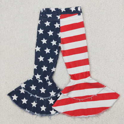 Sibling Baby Girls July 4th Bell Bottom Denim Pants Jeans