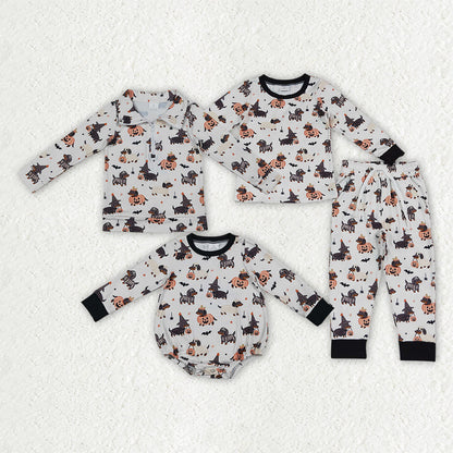 Sibling Baby Boys Ghosts Pumpkins Dogs Halloween Pullover Top Pajamas Set Rompers