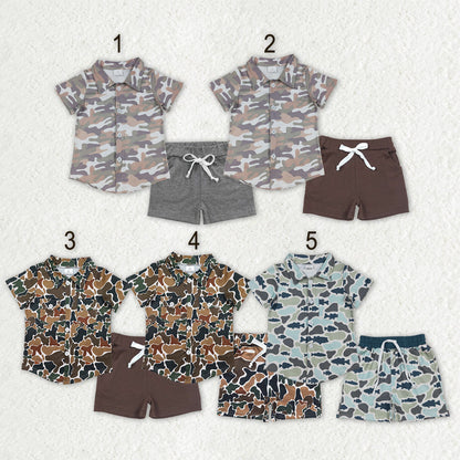 Sibling Baby Boys Southern Camo Button Top Pockets Short Clothes Sets