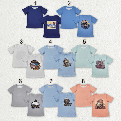 Sibling Baby Boys Short Sleeve Dogs Ducks Fishing Hunting T-shirts Tops