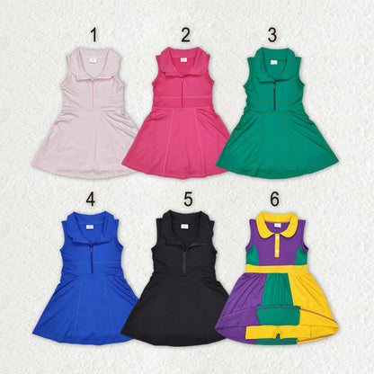 Sibling Baby Girls Sleeveless Colorful Back Zip Short Yoga Active Knee Length Dress