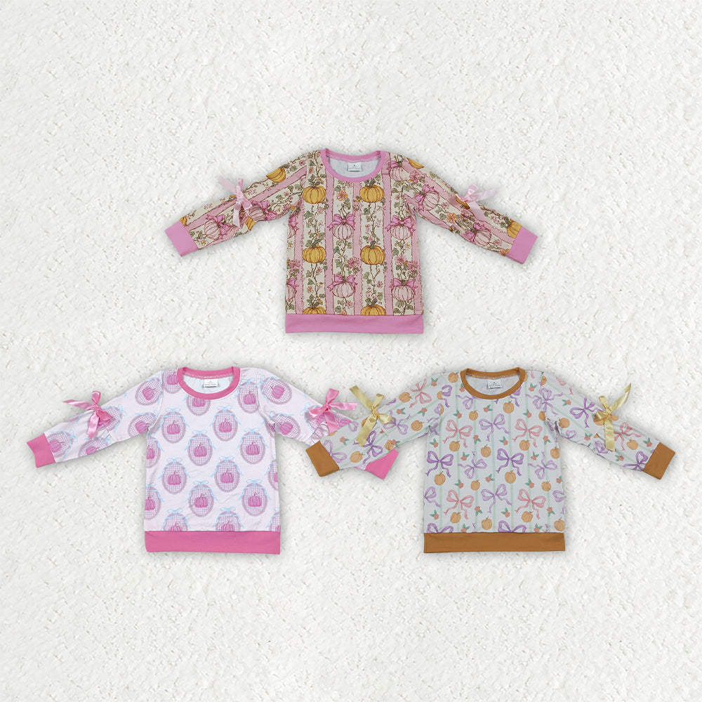 Sibling Baby Girls Long Sleeve Flowers Pumpkins Bows Fall T-shirts Top
