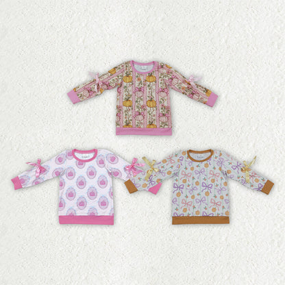 Sibling Baby Girls Long Sleeve Flowers Pumpkins Bows Fall T-shirts Top