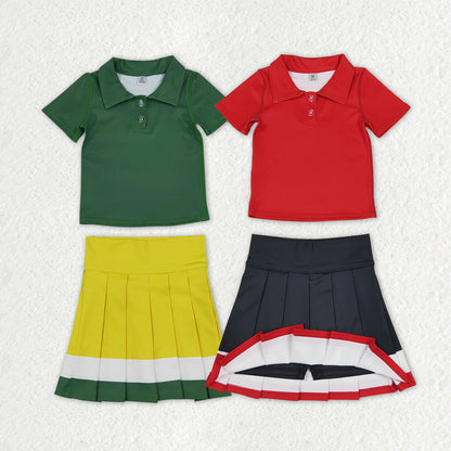 Sibling Baby Girls Short Sleeve Button Polo Shirts Pleated Skirt Short Yoga Active Clothes Sets