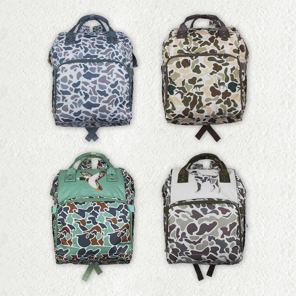 Sibling Baby Kids Embroidery Ducks Dogs Camo Mommy Diaper Backpacks Bags