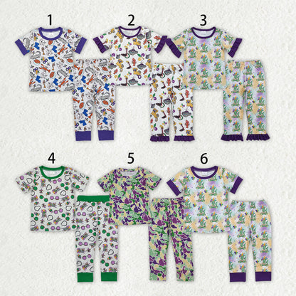 Sibling Baby Boys Girls Short Sleeve Mardigras Top Pants Pajamas Sets