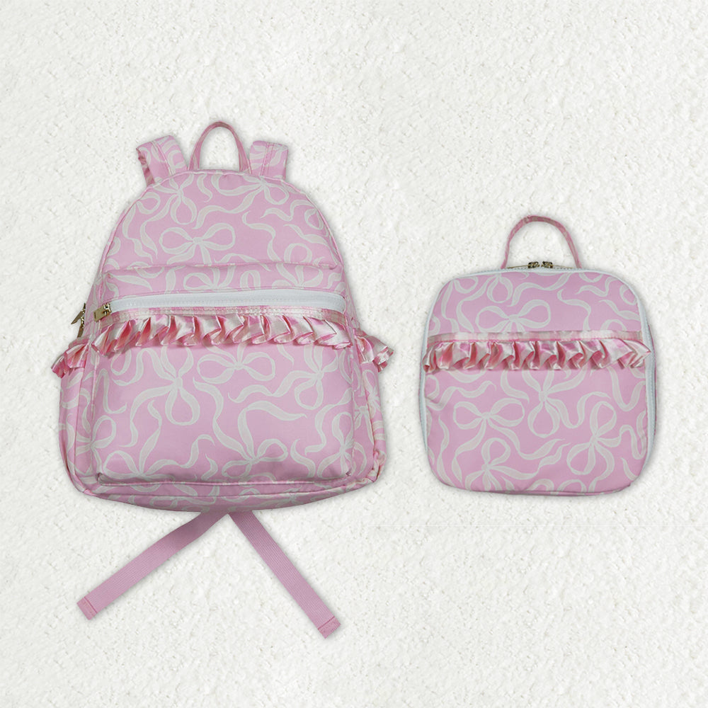 Sibling Baby Girls Pink Bows Ruffle School Bags Lunch Boxes