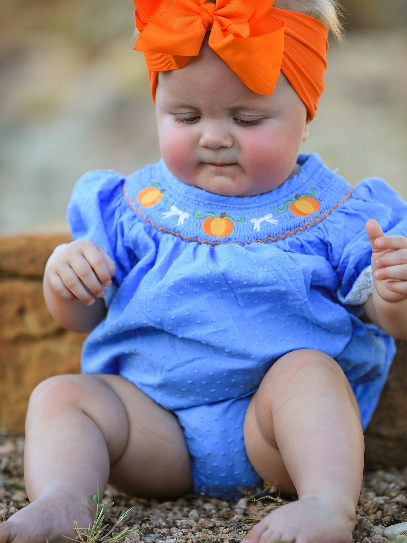 Halloween Thanksgiving Pumpkin Smocked Bubble Romper