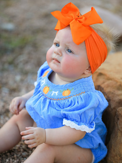 Halloween Thanksgiving Pumpkin Smocked Bubble Romper