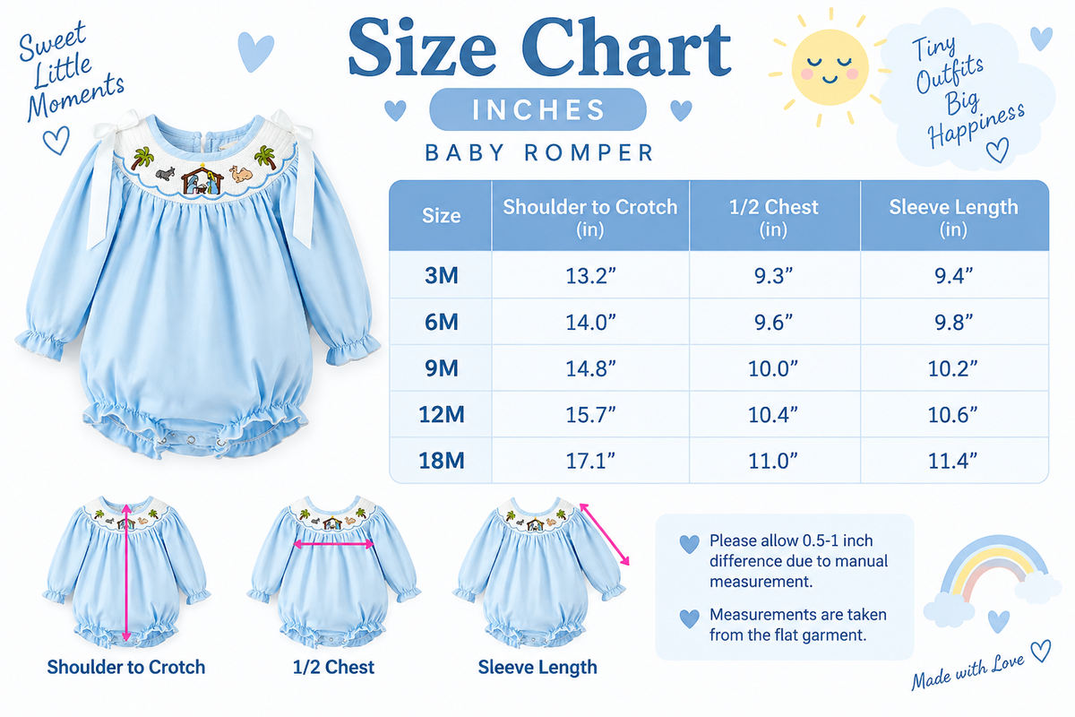 Christmas Nativity Smocked Baby Bubble Romper