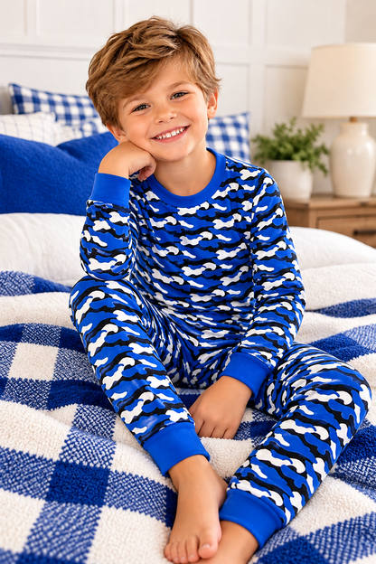 Kids' Camo Pajamas - Royal Blue