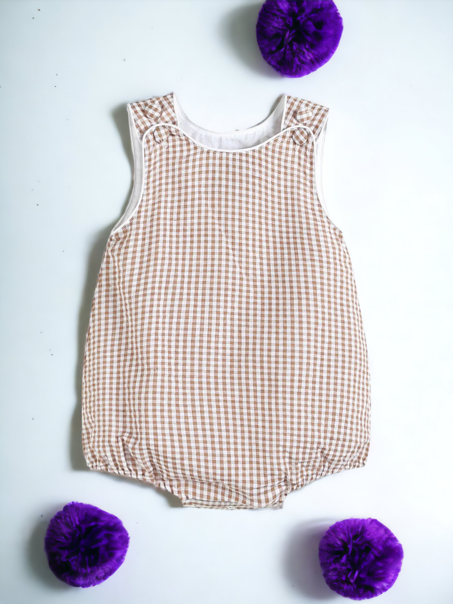 Classic Brown Gingham Baby Bubble Romper