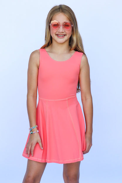 Kids Coral Athleisure A-Line Dress with Shorts