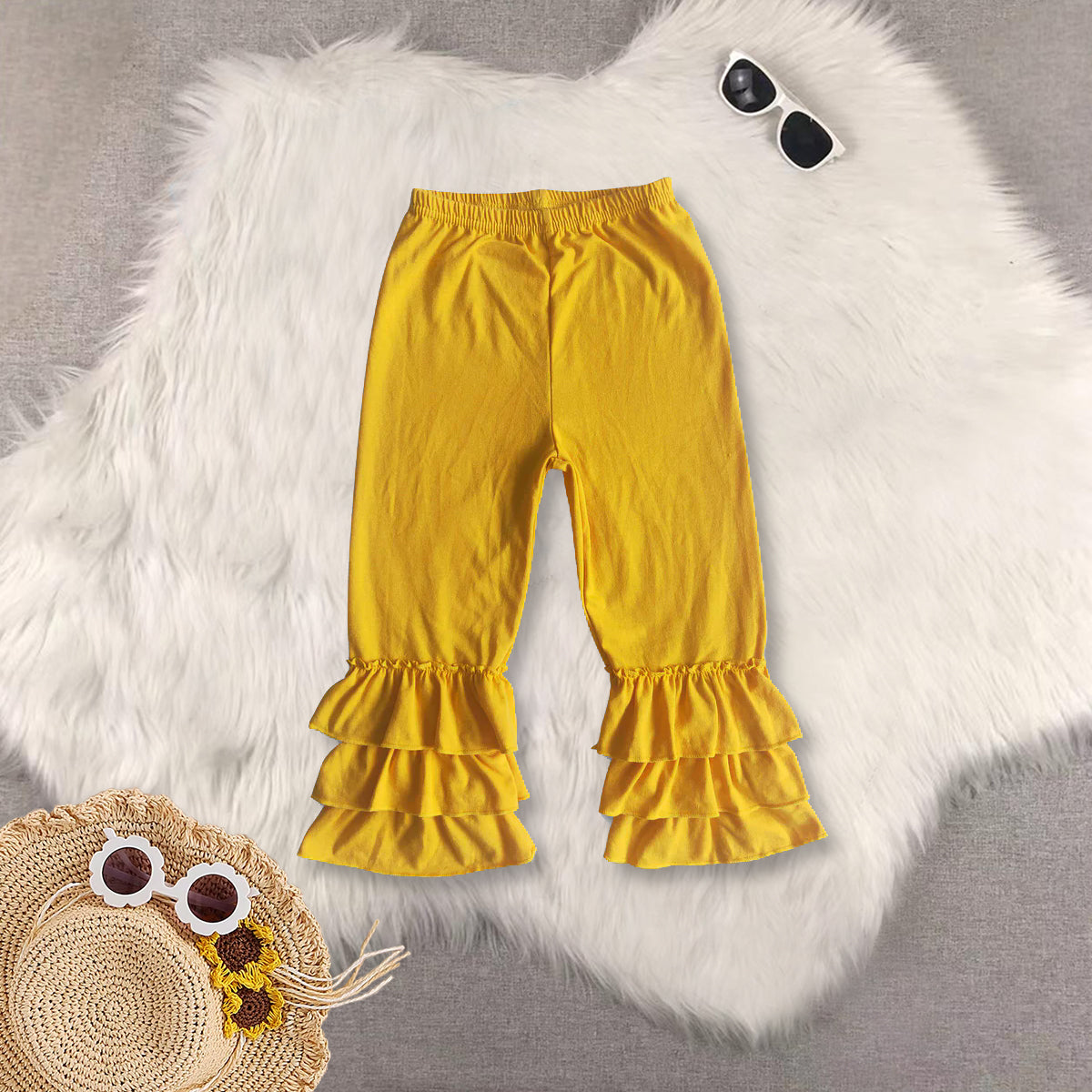Sibling Baby Girls Triple Ruffle Cotton Pants