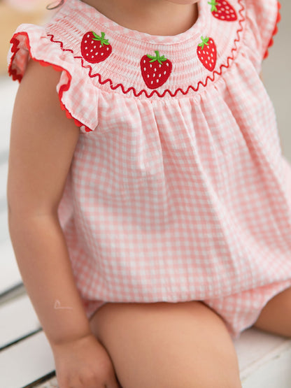 Baby Girls Strawberry Plaid Smocked Romper