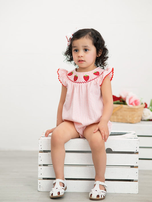 Baby Girls Strawberry Plaid Smocked Romper