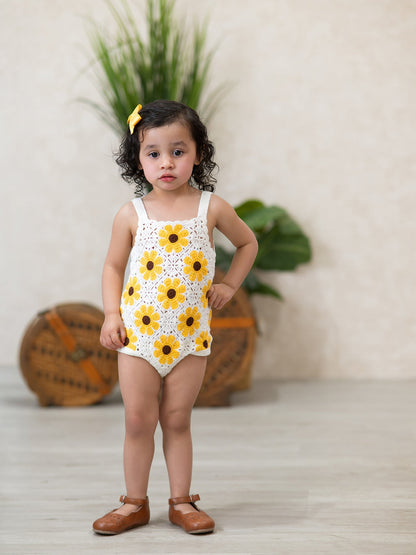 Summer Sunflower Baby Crochet Romper