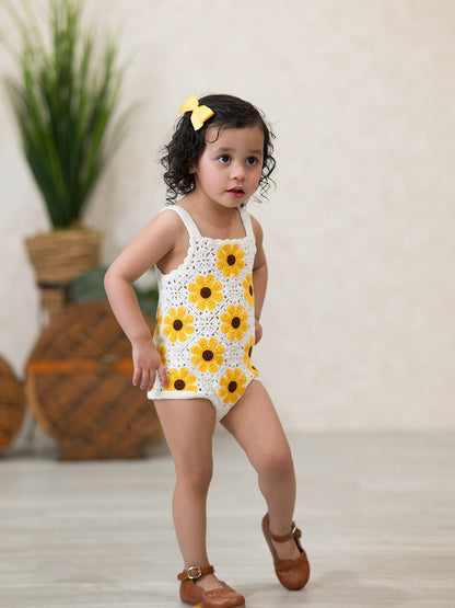 Summer Sunflower Baby Crochet Romper