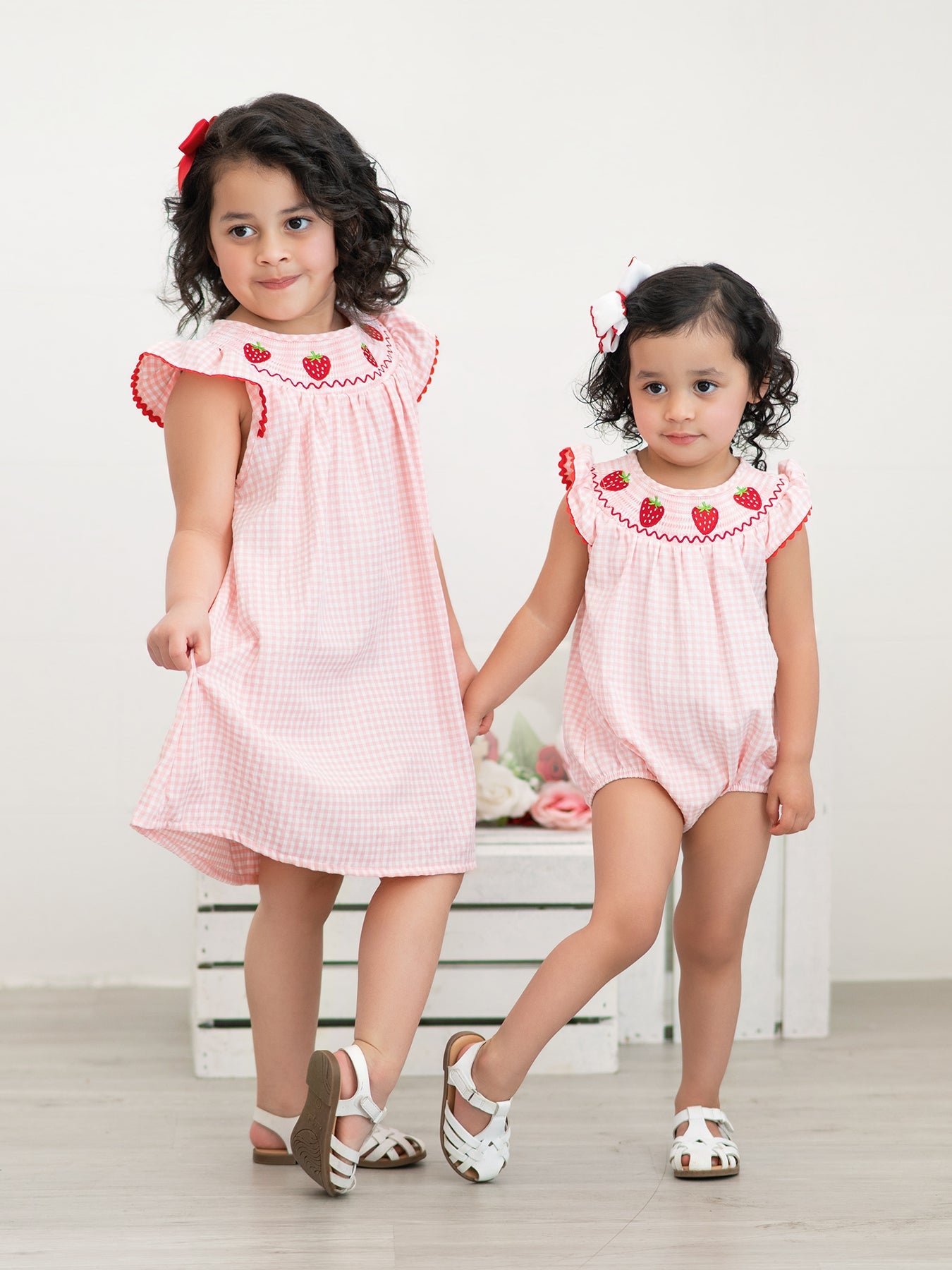 Baby Girls Strawberry Embroidered Plaid Smocked Dress