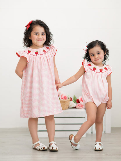 Baby Girls Strawberry Embroidered Plaid Smocked Dress