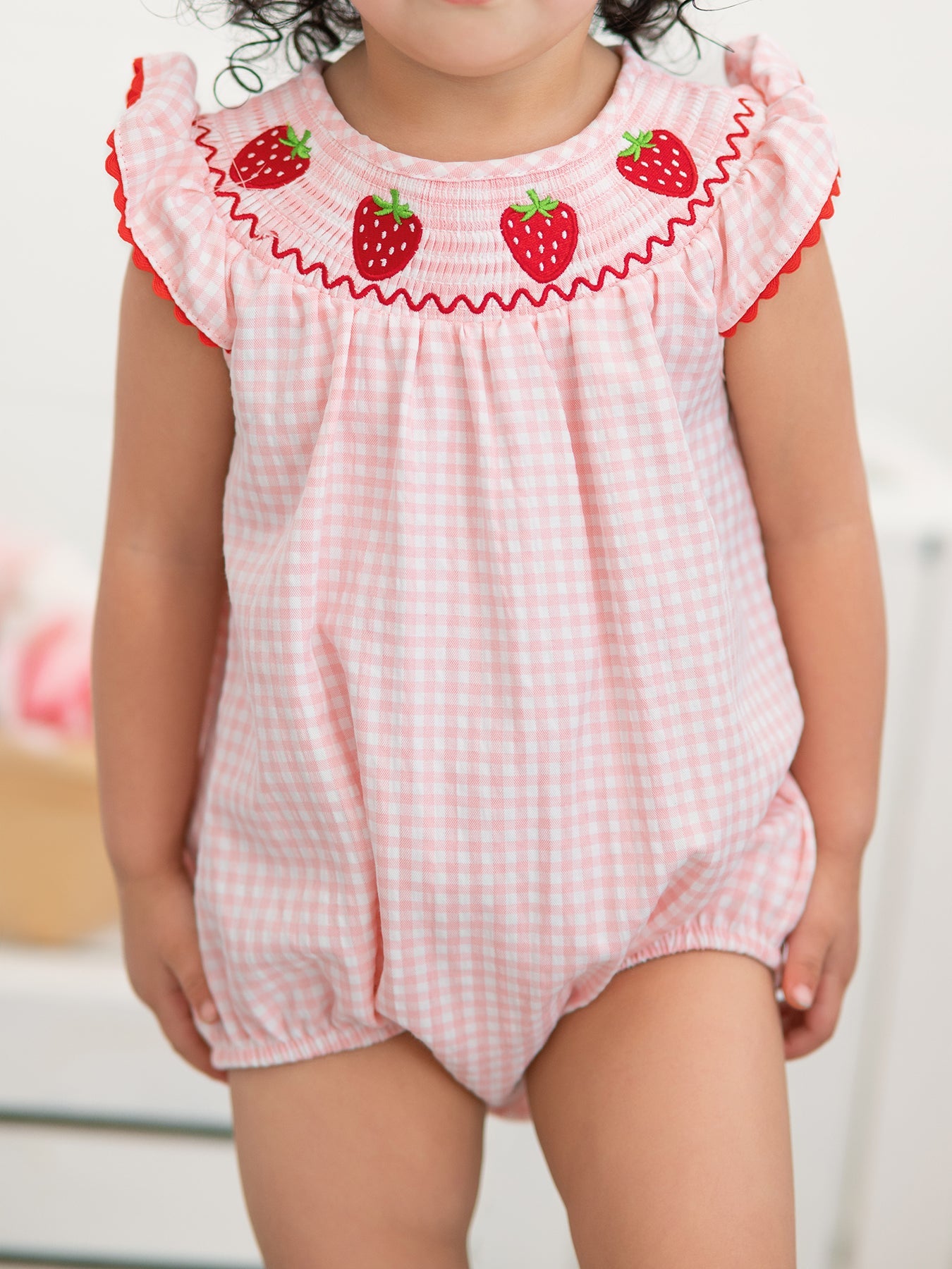 Baby Girls Strawberry Plaid Smocked Romper