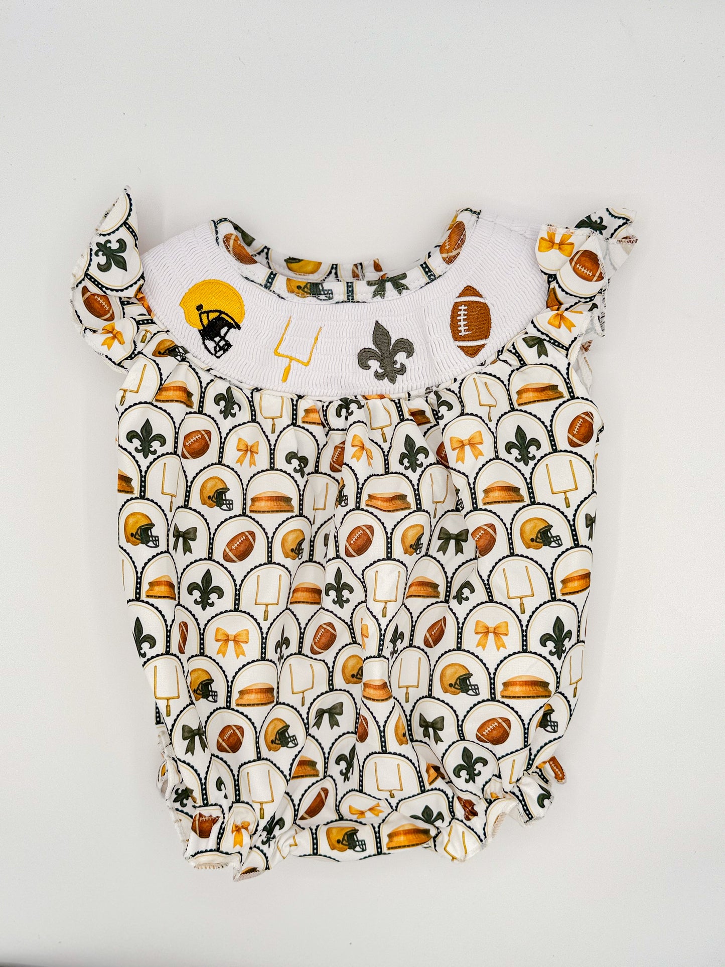 Black & Gold Football Smocked Bubble – Game Day Outfit for Girls