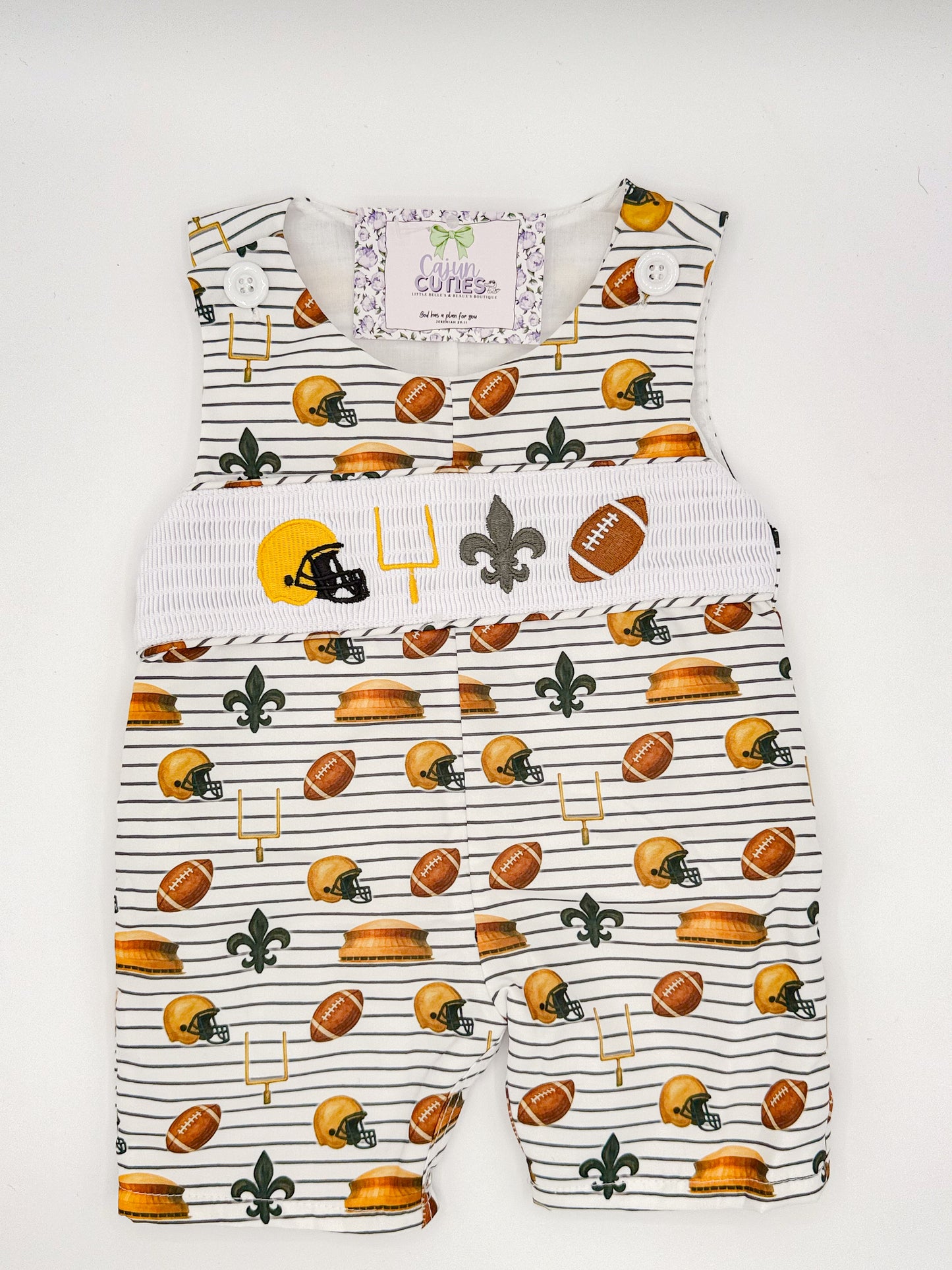 Black & Gold Football Smocked Jon Jon – Game Day Outfit for Boys