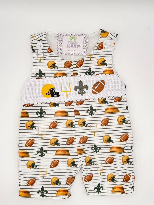 Black & Gold Football Smocked Jon Jon – Game Day Outfit for Boys