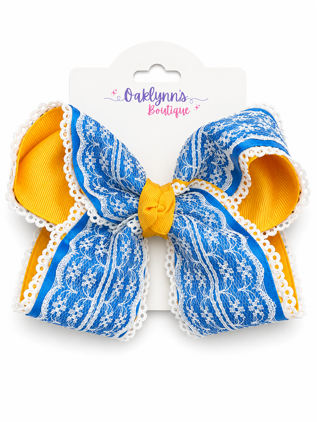 Blue & Gold triple layer lace Bow