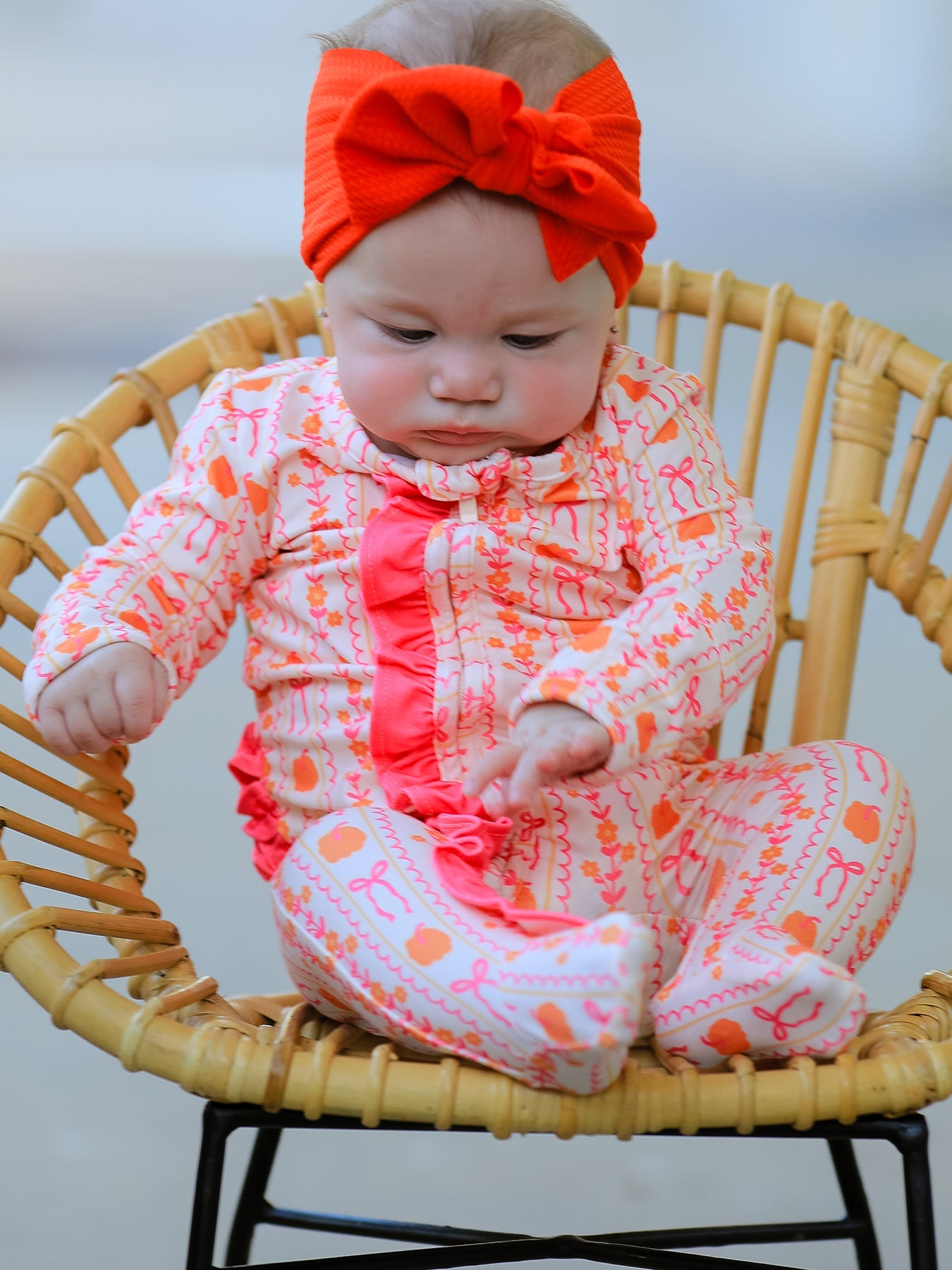 Halloween Thanksgiving Pumpkin Bow Baby Sleeper