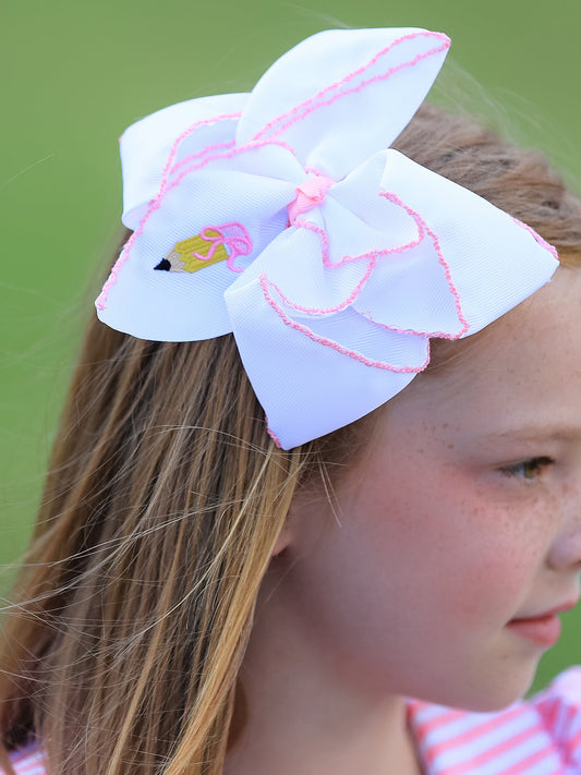 Back to School Yellow Pencil Bow Hair Clip 6.25 Inch