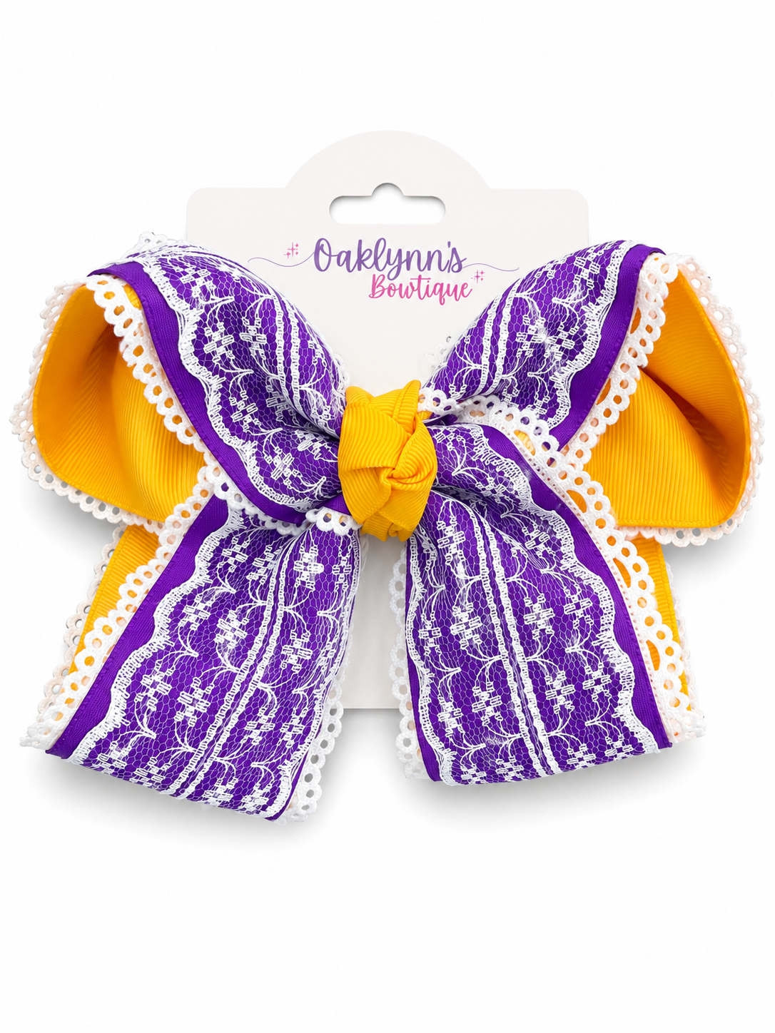 Purple & Gold triple layer lace Bow