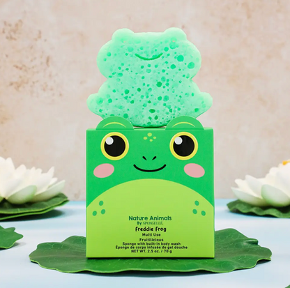 Transform bath time with Freddie Frog Fruitilicious body wash sponge by Spongeables. Gentle, fun, and kid-friendly, designed specifically for children's delicate skin.