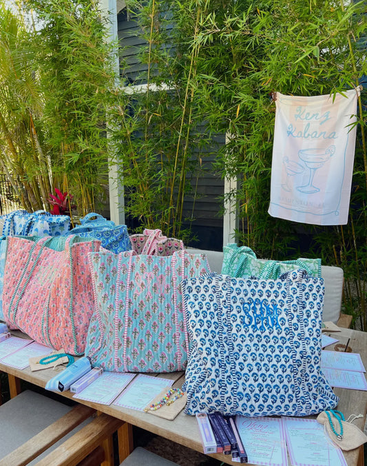 Quilted Block-Print Tote Bag
