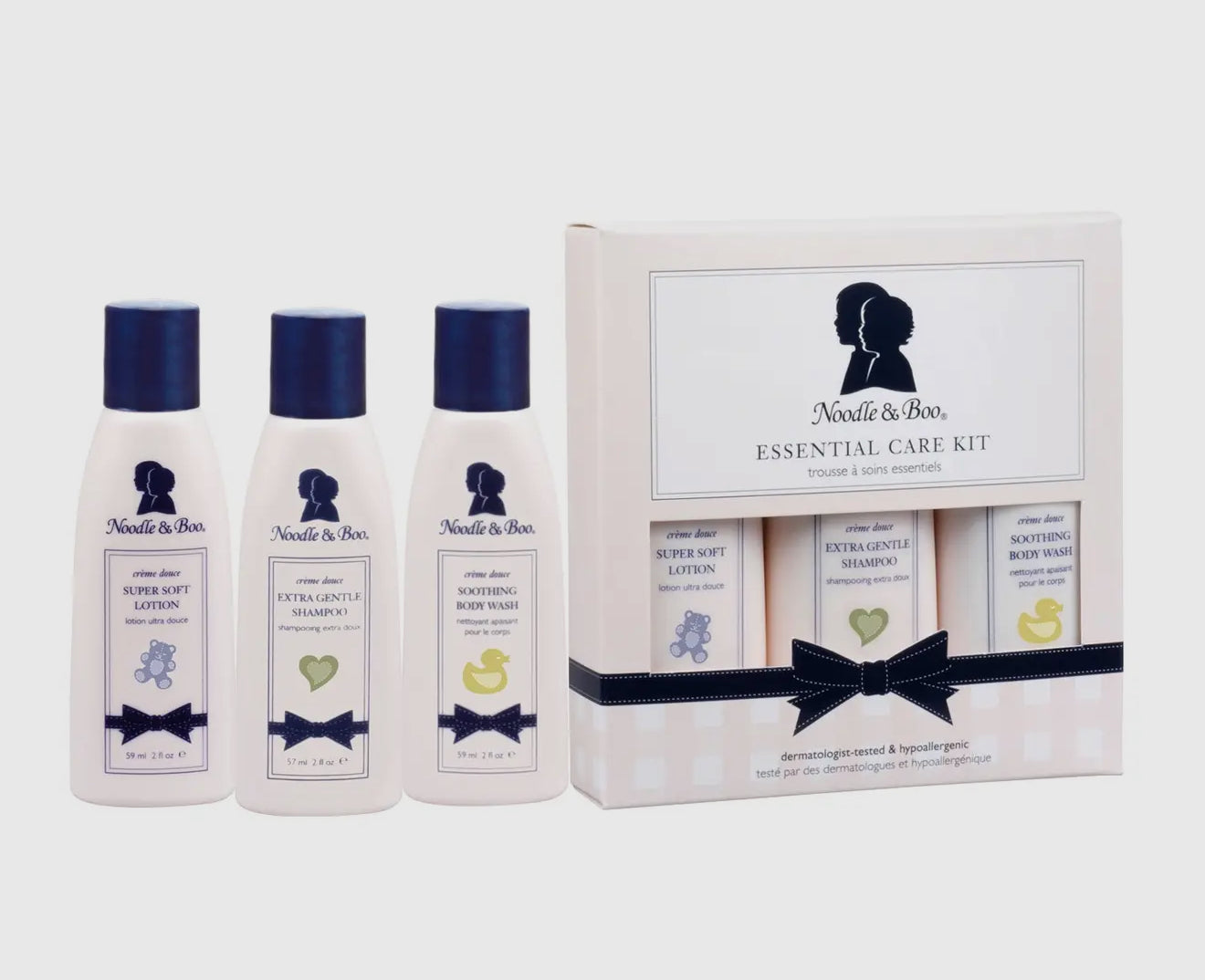 Noodle & Boo Essential Care 3 Piece Kit Super Soft Baby Lotion, Extra Gentle Shampoo and Soothing Body Wash