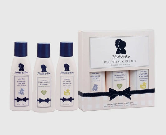 Noodle & Boo Essential Care 3 Piece Kit Super Soft Baby Lotion, Extra Gentle Shampoo and Soothing Body Wash